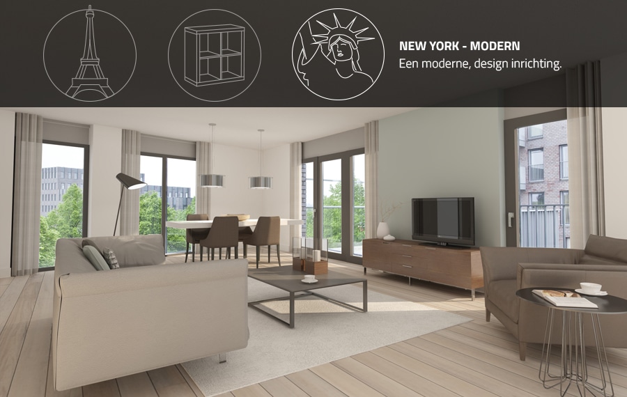 Artist impression in een lichte Scandinavische interieurstijl