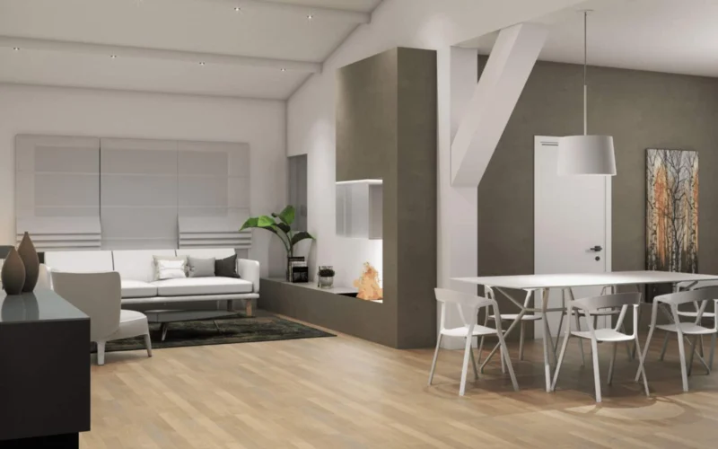 Artist impression van een woonkamer